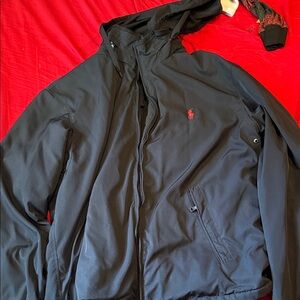 Polo by Ralph Lauren Black Hooded Windbreaker with Red Pony